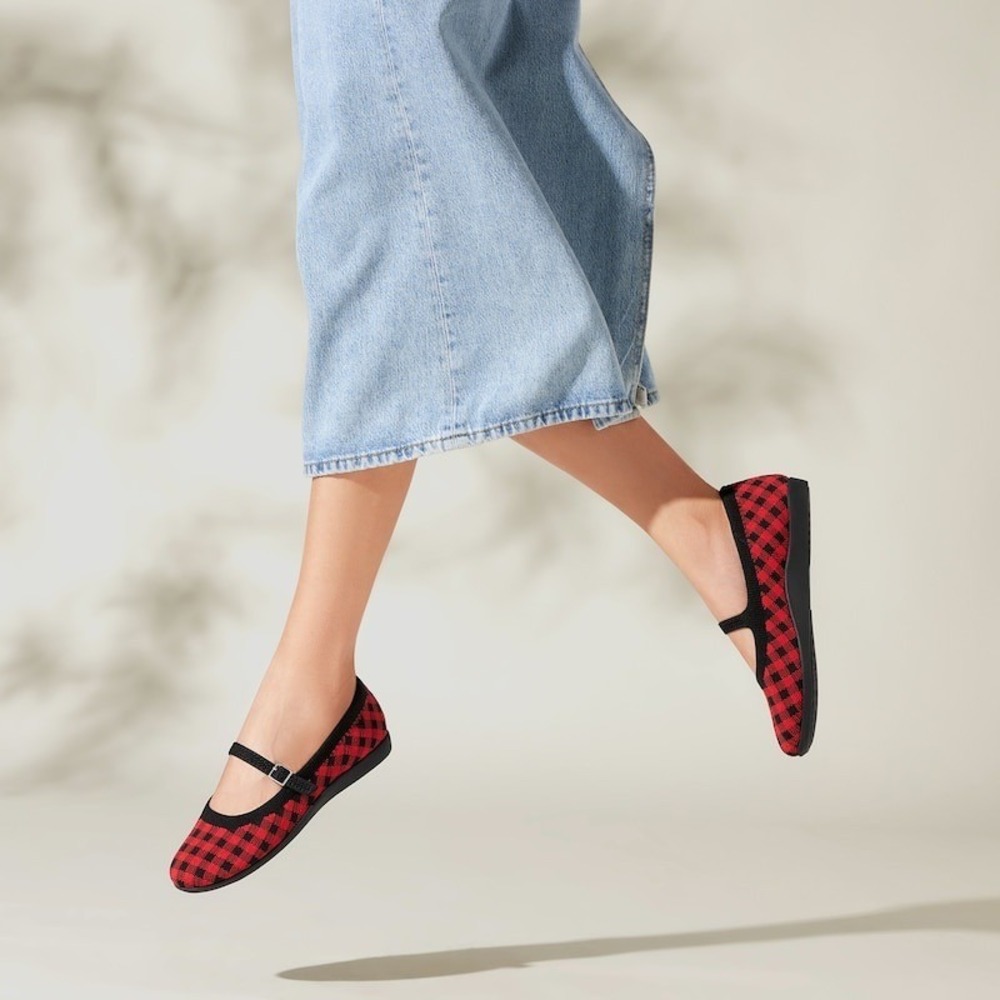 VIVAIA Red Plaid Round-Toe Flats Claire Walker Mary Comfort Shoes EU/41 US/9.5
